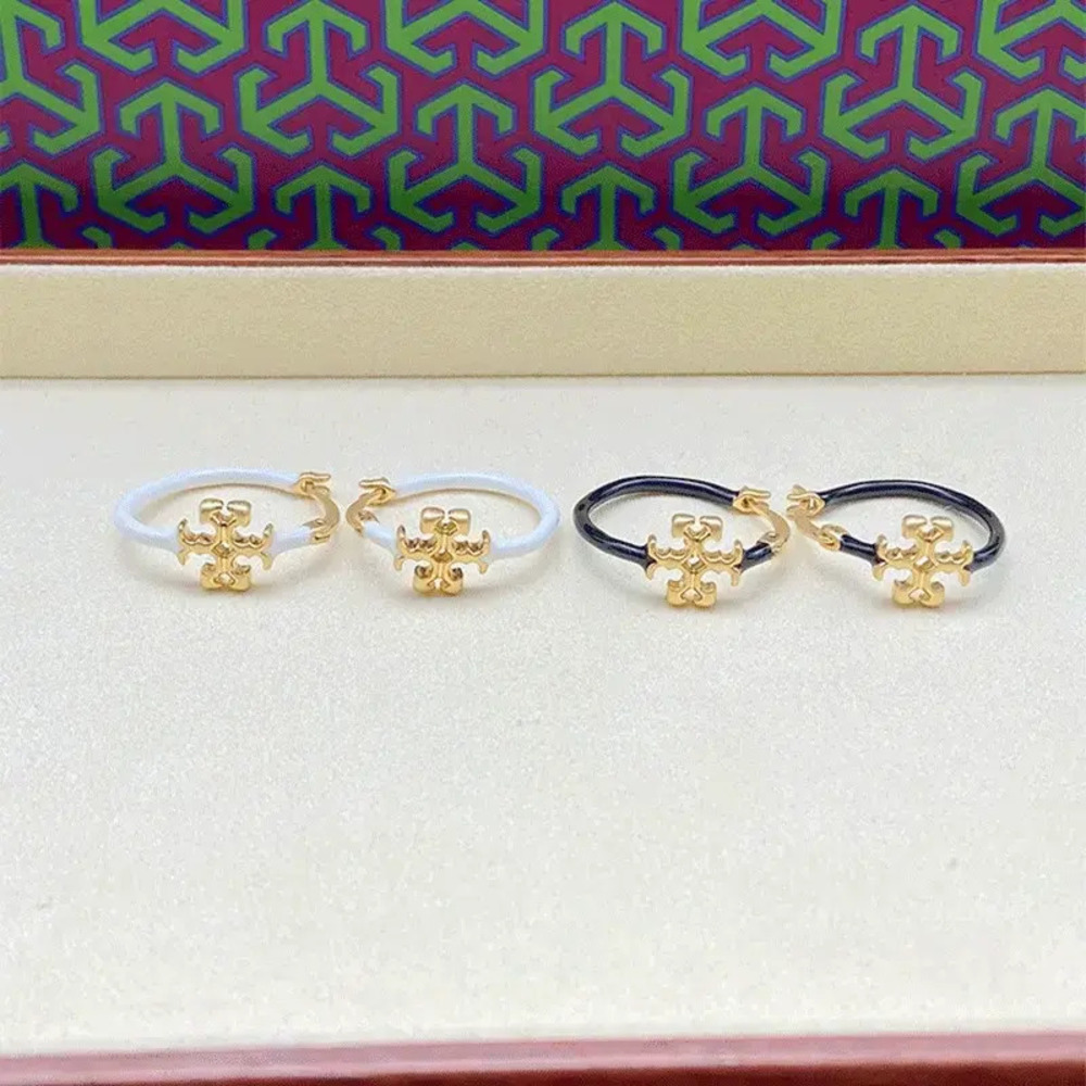Tory Burch Large Round Gold Enamel Earrings